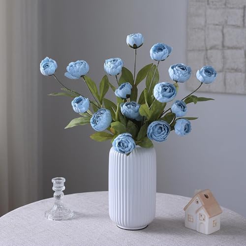 6 Pcs 27" Faux Silk Peony Artificial Flowers Stems for Vase (Dusty Blue) - color: Dusty Blue
