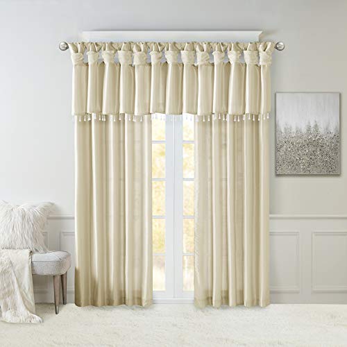 Madison Park Faux Silk Valances for Windows with Beads, 50x26 Champagne - color: Champagne, size: 50"W x 26"L (Pack of 1), style: Valance