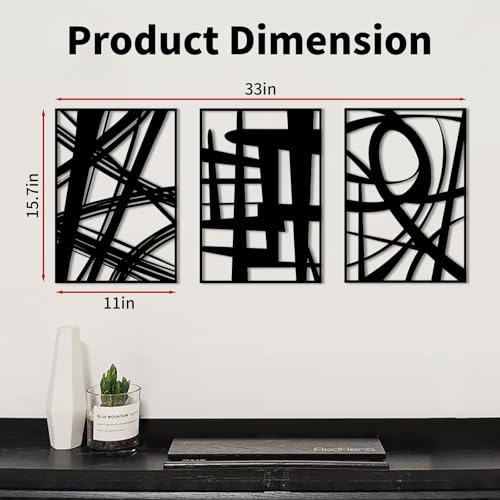 WINUSD 3Pcs Abstract Black Metal Wall Art, 3D Textured Metal Wall Decor, Modern Hollow Out Design Metal Wall Sculptures, Minimalist Line Art Home Decor for Living Rooms Offices Restaurants(16in x 11in)