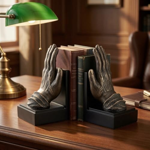 Bellaa Hands Bookends, Praying Decorative Book Ends for Shelves, 26393