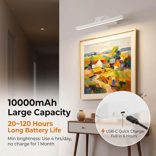 12" Picture Lights for Wall, 10000mAh Rechargeable Wireless Remote - color: White, size: 12inch