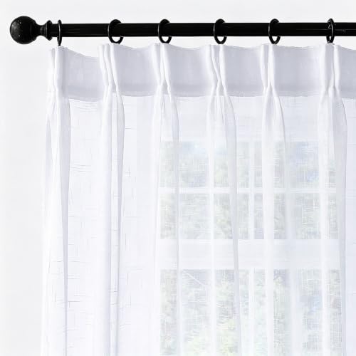 White Sheer Curtains 90 Inches Long Pinch Pleat Ceiling Curtains & Drapes - color: Bright White, size: 54"W x 90"L (Pack of 2)