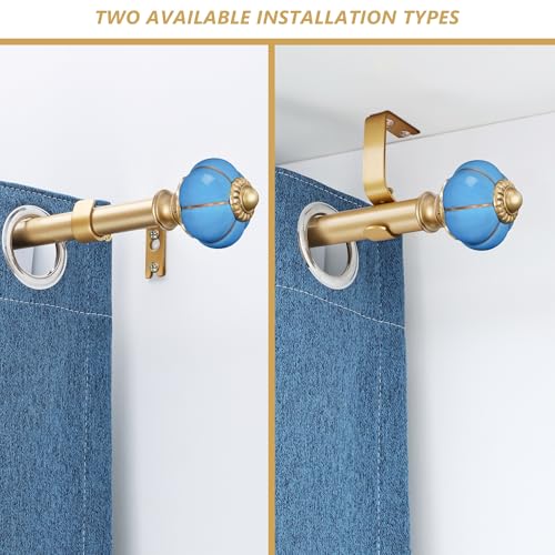Ceramic Curtain Rods for Windows 66 to 120 Inch 1 Inch Adjustable - color: Gold Blue, size: 66"-120"