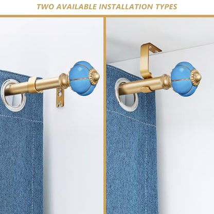 Ceramic Curtain Rods for Windows 66 to 120 Inch 1 Inch Adjustable - color: Gold Blue, size: 66"-120"