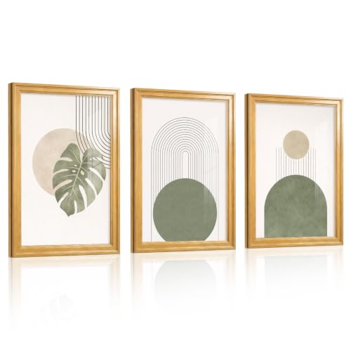 Framed Abstract Wall Art Set of 3, Green Botanical Prints 12x16 Inch - color: Abstract lines, size: 16" H x 12" W x 3Pcs