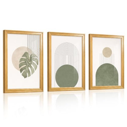 Framed Abstract Wall Art Set of 3, Green Botanical Prints 16x24 Inch - color: Abstract lines, size: 24" H x 16" W x 3Pcs