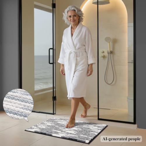 BSICPRO Bathroom Rugs Sets 2 Piece, Modern Bath Mat 20"x32"+16"x24", Black - color: Black and White, size: 20" x 32" Plus 16" x 24"