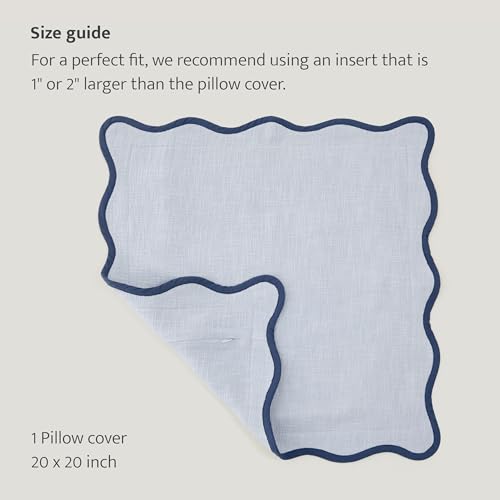 Double Stitch 100% Cotton Scalloped Throw Pillow Covers, Arctic Blue - color: Arctic Blue, size: 20" x 20" (Pack of 1)