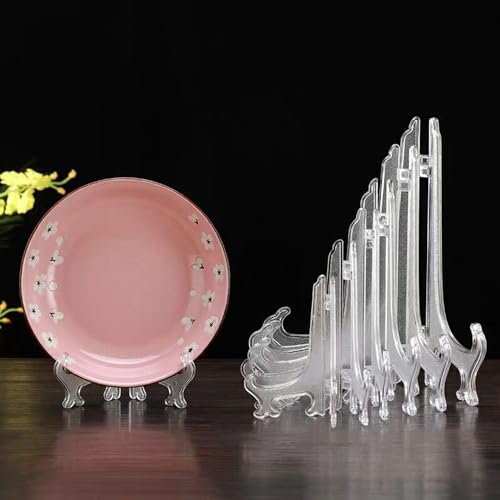 LonlyEagle 6 Pack 8 Inch Clear Plastic Easels or Stand/Plate Holders to Display Pictures or Other Items at Weddings, Plate Stands for Home Decoration, Birthdays, Tables - size: 8 inch