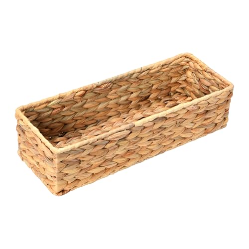 Household Essentials Water Hyacinth Rectangular Storage Basket with Handwoven Fibers and Iron Frame, Natural Finish - color: Natural