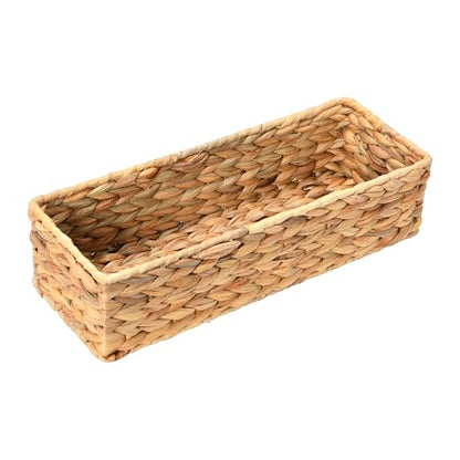 Household Essentials Water Hyacinth Rectangular Storage Basket with Handwoven Fibers and Iron Frame, Natural Finish - color: Natural