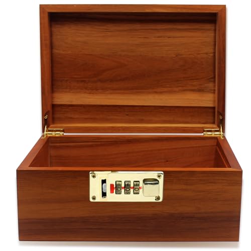 Large Wooden Box Decorative Wooden Storage Box with Combination Lock with Hinged Lid Keepsake Stash Acacia Box Lockable Chest for Keepsakes,Valuables, Accessories, Treasured Items Wood Boxes - style: Code Lock no partition