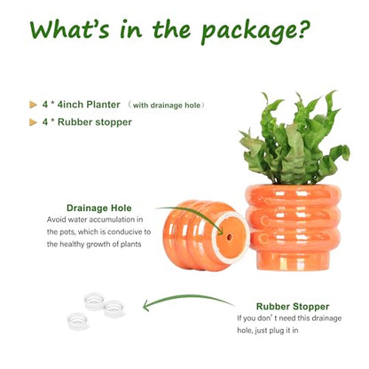 4 Inch Ceramic Succulent Pots, Small Plant Pots with Drainage - color: Orange, size: 4 Inch (Set of 4)