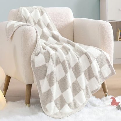 WRENSONGE Soft Checkered Throw Blanket for Couch-Cozy Warm Knitted Blankets - color: Art Taupe, size: Small(30''x40'')