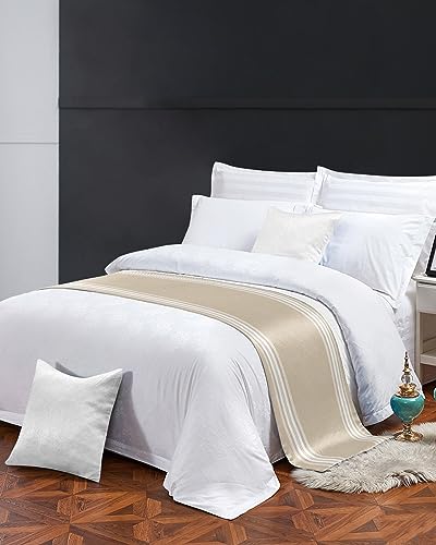 Bed Runner for Cal.King Size Bed, Beige Striped Bed Scarf Throws for Foot of Bed, Farmhouse Luxurious White Stripes Modern Abstract Art Bedding Protector Bed Runners for Hotel/Home, 102 x 20 Inch - size: 102 x 20 inches(Cal. King)