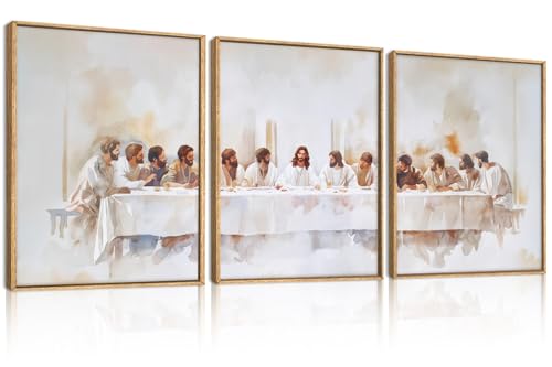 KAIRNE Jesus Last Supper Christian Framed Canvas Wall Art Set-12"x16"x3 - color: Jesus Wall Art, size: 12"L x 16"W