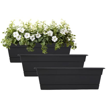 Bloem Dura Cotta 24" Plastic Window Box Planter with Saucer, Black, 3-Pack - color: Black, size: 24" (Pack of 3)
