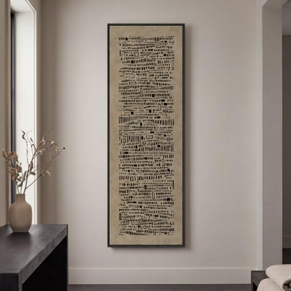Large Framed Wabi Sabi Abstract Wall Art, Long Narrow Vertical 20x60 In - color: Black Marks B, size: 60"L x 20"W