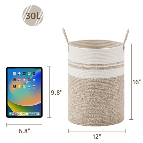 VIPOSCO 30L Small Woven Laundry Basket Hamper, Brown White - color: Brown & White, size: 30L