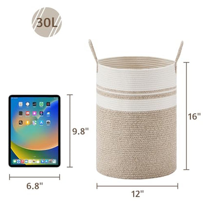 VIPOSCO 30L Small Woven Laundry Basket Hamper, Brown White - color: Brown & White, size: 30L