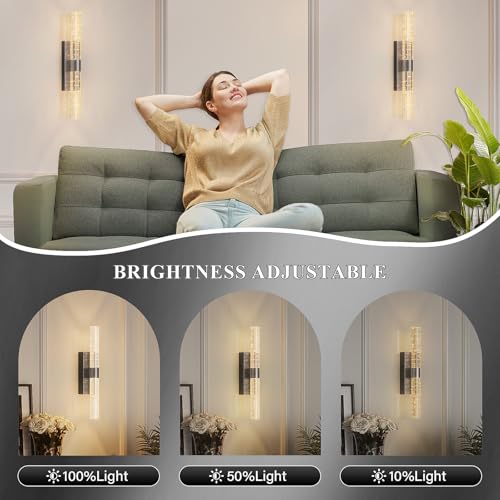 camuucci Battery Operated Wall Sconces Set of 2, Rechargeable Wall Lights - color: Black, size: 15.3 Inches