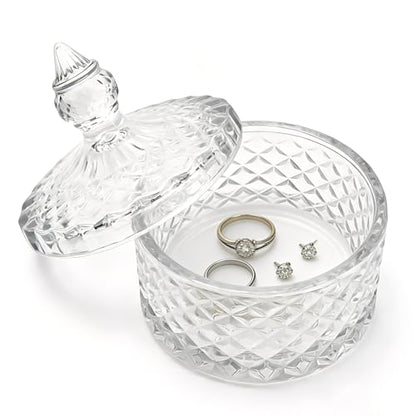 Glass Jewelry Box, Crystal Candy Dish with Lid, Ring Box, Small Trinket Dish, Jewelry Organizer Dish with Lid, Decorative Jewelry Bowls for Home Decor, Christmas Birthday Gifts for Women (Diamond) - style: Diamond
