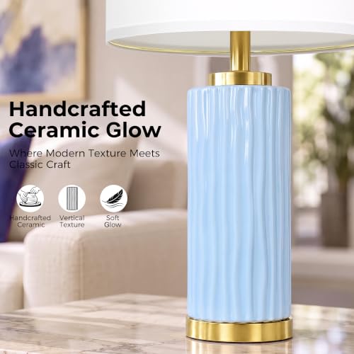 Light Blue Ceramic Table Lamp 25in 3 Color Temperature 9W LED Bulb Included - color: Light Blue-25"