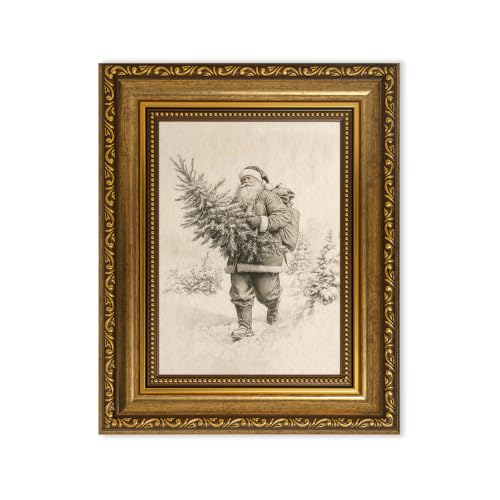AVECCO Santa Claus Carrying Christmas Tree Framed Canvas Wall Art 8x10 In - color: Santa Claus, size: 10"L x 8"W