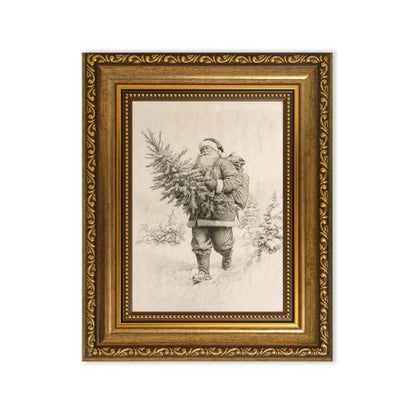 AVECCO Santa Claus Carrying Christmas Tree Framed Canvas Wall Art 8x10 In - color: Santa Claus, size: 10"L x 8"W