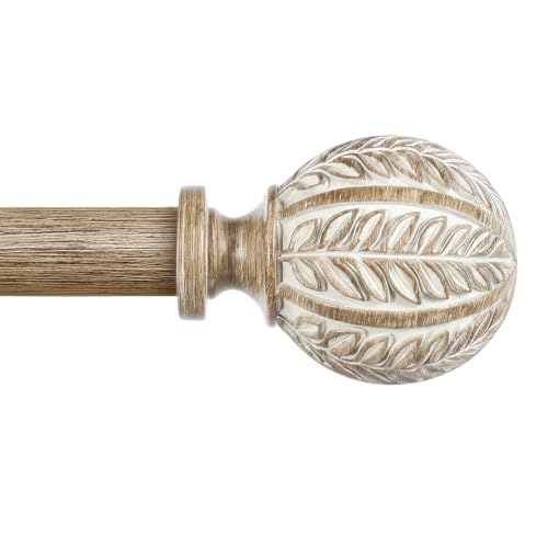 Boho Wood Curtain Rods for Windows: 1 Inch Diameter Adjustable Heavy Duty Curtain Rod 48" to 86" with Imitation Wood Grain Leaf Pattern Finials,Rustic Decorative Drapery Rods Set - color: Wood Grain, size: 48"-86"|1 PACK