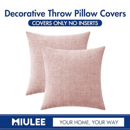 MIULEE Soft Chenille Throw Pillow Covers Pink 16x16 Inch Pack of 2 - color: Pink, size: 16" x 16" (Pack of 2)
