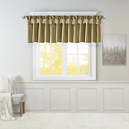 Madison Park Faux Silk Valances for Windows with Beads, 50x26 Bronze - color: Bronze, size: 50"W x 26"L (Pack of 1), style: Valance
