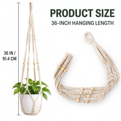 2 Pack Macrame Plant Hanger, 36 in Ivory Hanging Planter Holder