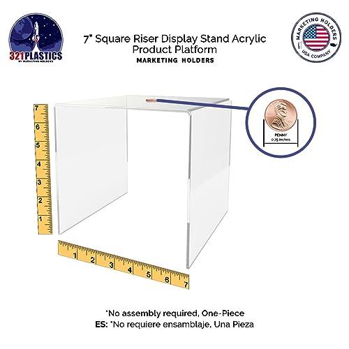 Marketing Holders 2 Pack Lucite Riser Showcase Stand 7" Platform Pedestal One Piece Reusable Fixture for Counter or Tabletops Clear Acrylic Retail Store Products - size: 7"W x 7"H