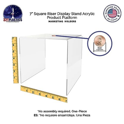 Marketing Holders 2 Pack Lucite Riser Showcase Stand 7" Platform Pedestal One Piece Reusable Fixture for Counter or Tabletops Clear Acrylic Retail Store Products - size: 7"W x 7"H
