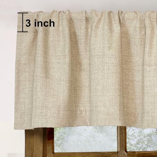 Oindec 2 Pack Faux Linen Farmhouse Valance Curtains, 54x15 inch, Khaki Tan - color: Khaki Tan, size: 54"W x 15"L (Pack of 2)