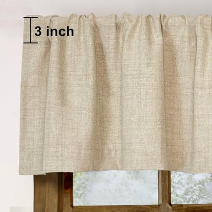 Oindec 2 Pack Faux Linen Farmhouse Valance Curtains, 54x15 inch, Khaki Tan - color: Khaki Tan, size: 54"W x 15"L (Pack of 2)