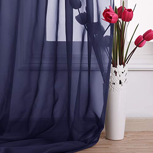 NICETOWN Scarf Sheer Curtain 216 Length - Window Topper Valance Voile Panel Classic for Sons/Boys/Seniors Room (60 Wide by 216 Long inches, 1 Piece, Dark Blue) - color: Dark Blue