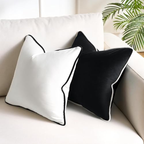 Black and White Pillow Covers White Cushions Covers 20 x 20 Throw Pillow Covers Boho Square Throw Pillows for Couch Neutral Pillow Case Accent Modern Pillowcase Sofa Livingroom Home Decor Set of 2 - color: Black White, size: 20" x 20" (Pack of 2)