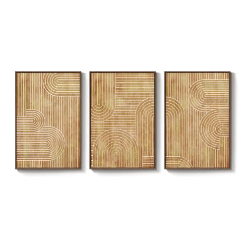 Framed 3D Wood Abstract Modern Textured Wall Decor Living Room, 24x36 Inch - color: Neutral