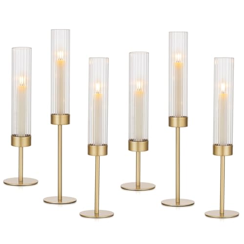 Hewory Gold Hurricane Candle Holder: 6PCS Candlestick Holders for Decor - color: Matte Gold, size: 6PCS
