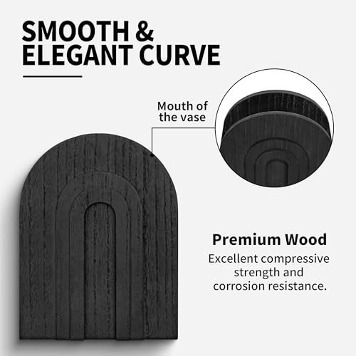 2 Pack Black Wooden Wall Vase for Pampas Grass and Dried Flowers - color: Black-black