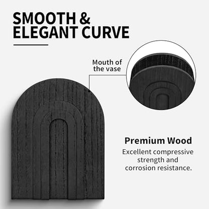 2 Pack Black Wooden Wall Vase for Pampas Grass and Dried Flowers - color: Black-black