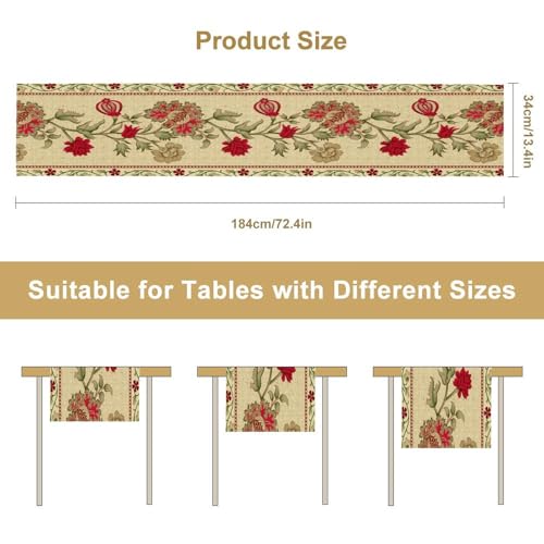 Rustic Floral Table Runner, Ethnic Style Leaf Flower Art Design Patterns Printed Linen Table Runner for Home Kitchen Dining Table Decoration 13x36 Inch - color: Style-50, size: 13"W x 36"L (Pack of 1)