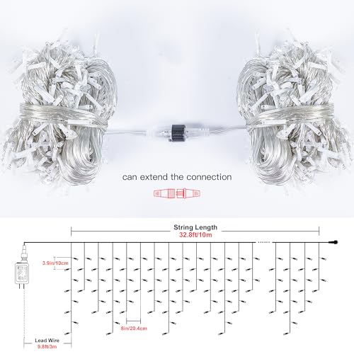 300 LED Red Icicle Lights,33FT Christmas Lights Outdoor - color: Red