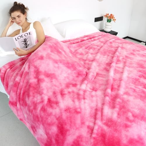 Pink Blanket Queen Size Fleece Throw, Soft Fuzzy Big Blankets for Women - color: Pink Tie Dye Blanket, size: Size 90" x 90"(228 x 228 cm)