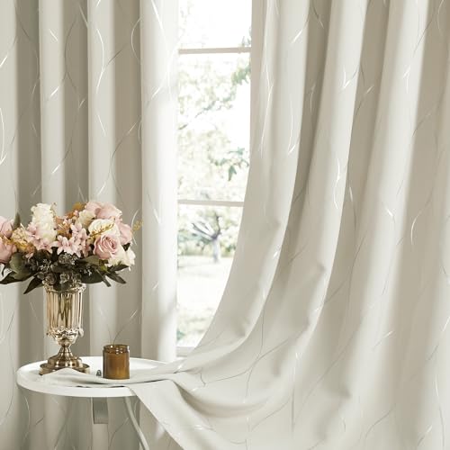 Deconovo Curtains for Living Room, Pattern Blackout Curtains 63 Inches Long - color: Silver Line-light Beige, size: 42"W x 63"L (Pack of 2)