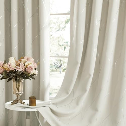 Deconovo Curtains for Living Room, Pattern Blackout Curtains 63 Inches Long - color: Silver Line-light Beige, size: 42"W x 63"L (Pack of 2)