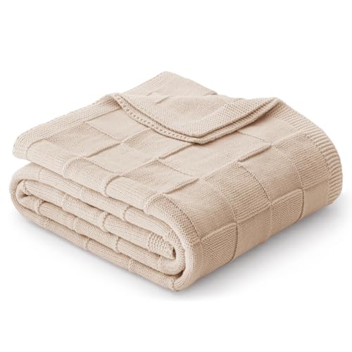 Whale Flotilla Checkered Knit Throw Blanket for Couch, Camel - color: Camel, size: 50x60 Inch