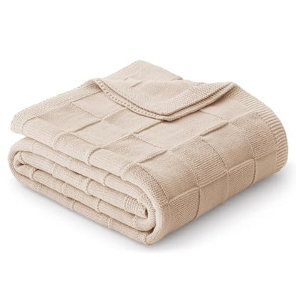 Whale Flotilla Checkered Knit Throw Blanket for Couch, Camel - color: Camel, size: 50x60 Inch